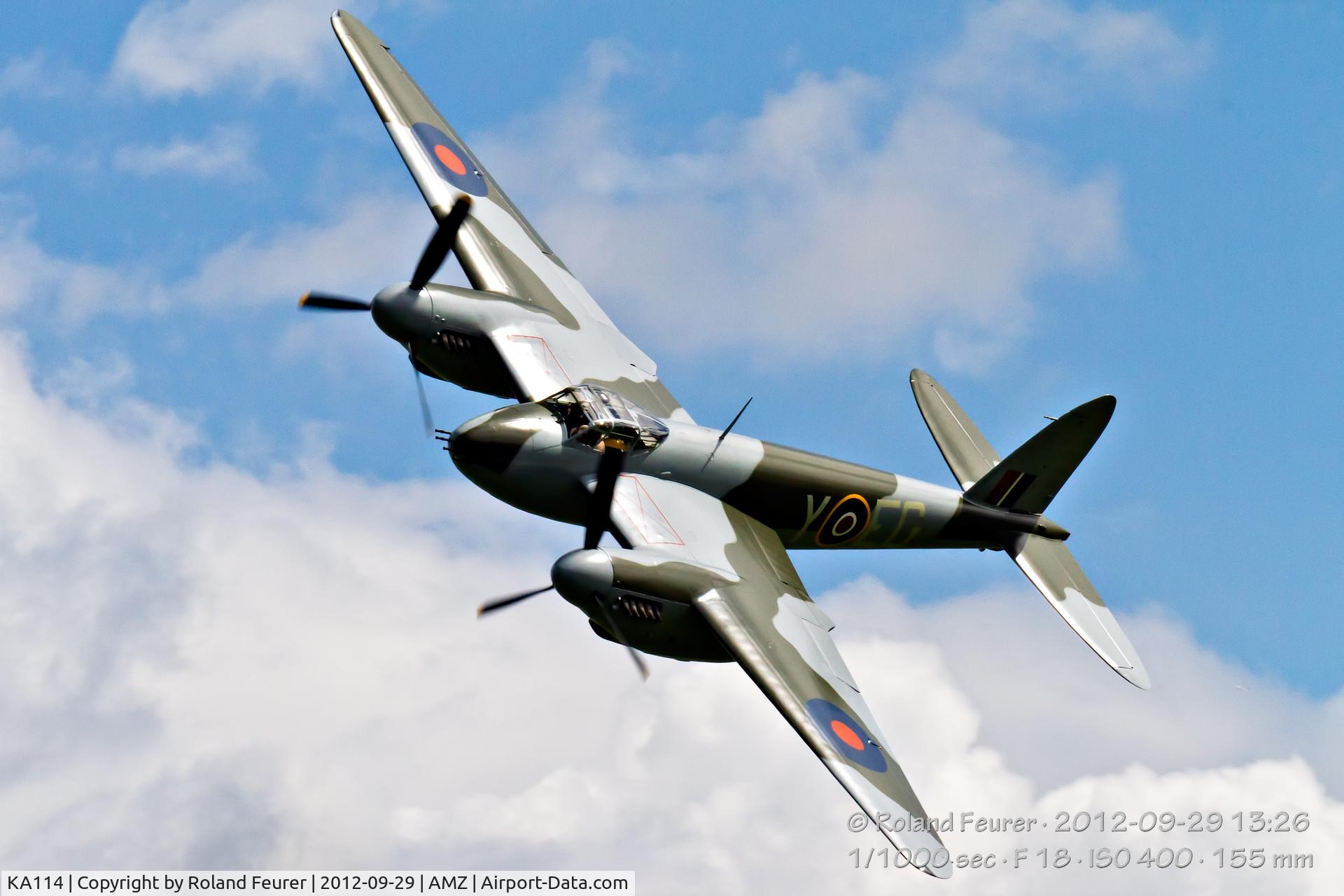 KA114, 1945 De Havilland Mosquito FB.26 C/N KA114, On September 29, 2012 at 9:00am (NZ Time) this reconstructed de Havilland Mosquito launched at a grand spectacular in front of a crowd of thousands.