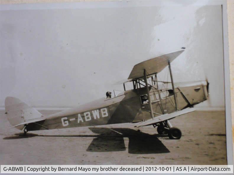 G-ABWB, De Havilland DH83 Fox Moth C/N 4007, Taken in 1937 at Cleethorps England by my brother.
We had a 10 minute flight for FIVE SHILLINGS
I am now 82 years old