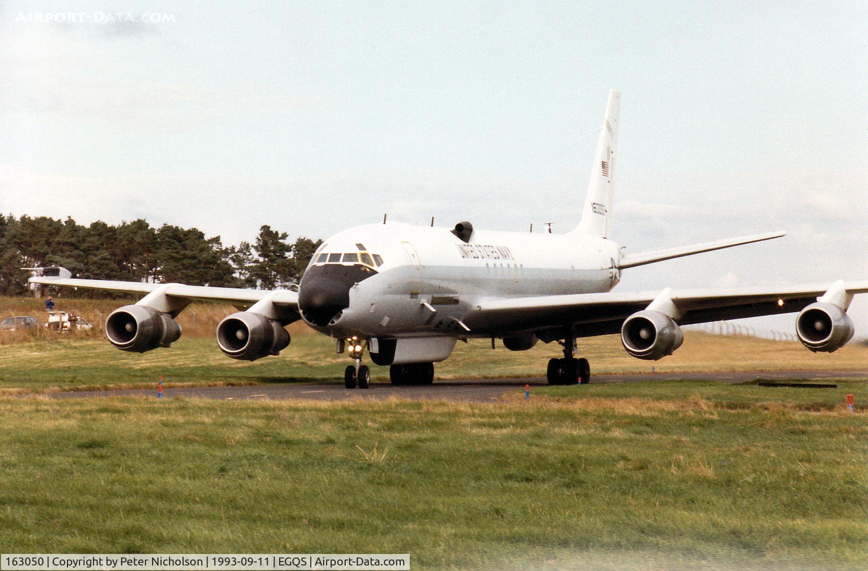 163050, 1966 McDonnell Douglas EC-24A (DC-8-54F) C/N 45881, US Navy's Fleet Electronic Warfare Support Group EC-24A taxying to the active runway at RAF Lossiemouth for an Exerise Solid Stance mission in September 1993.