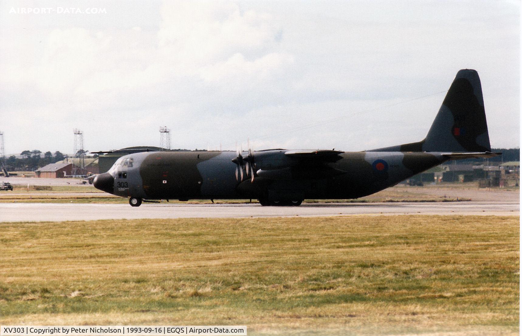XV303, 1967 Lockheed C-130K Hercules C.3 C/N 382-4271, Hercules C.3, callsign Romeo Zero Four, of the Lyneham Transport Wing preparing to depart from RAF Lossiemouth in September 1993.