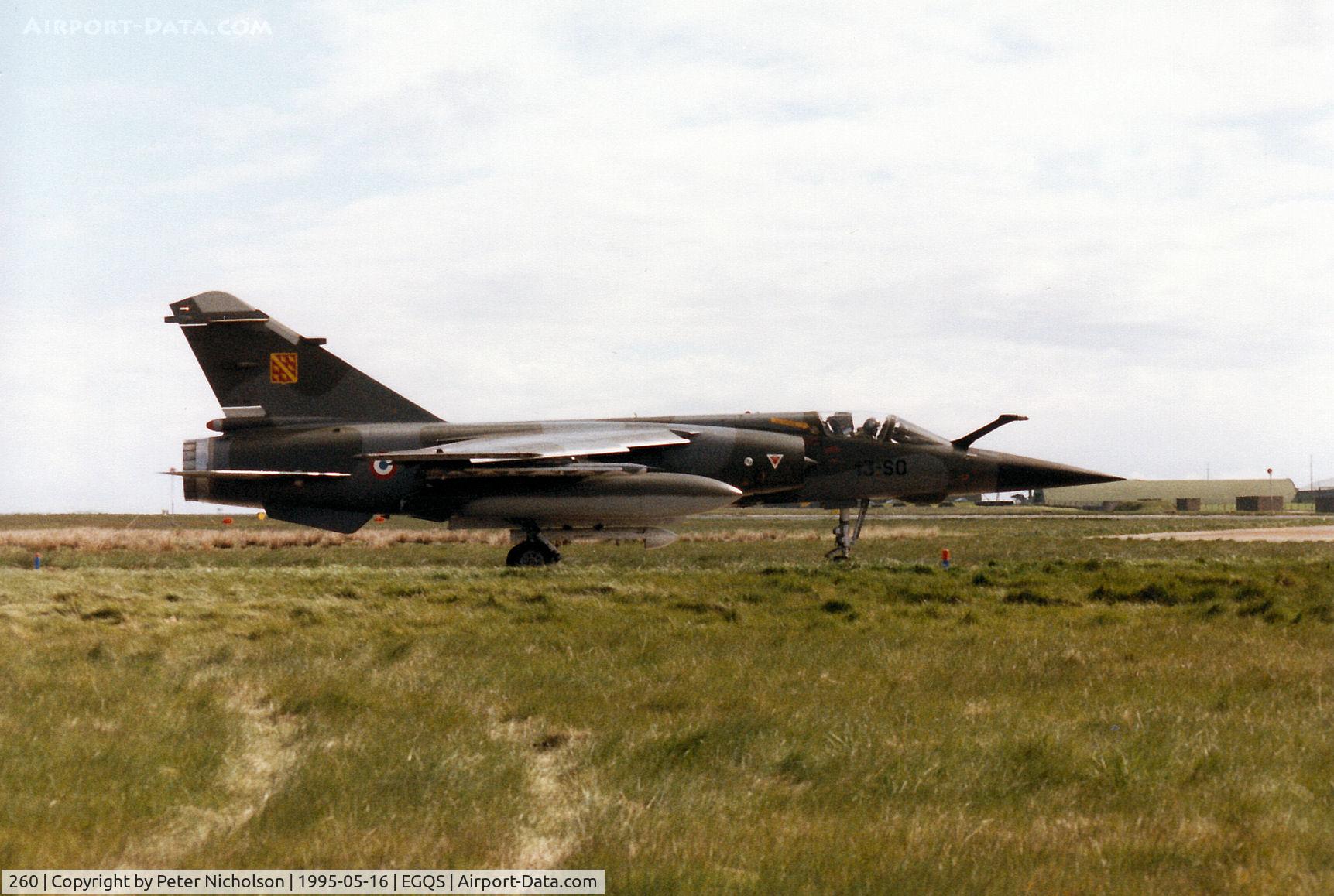 260, Dassault Mirage F.1CT C/N 260, Mirage F.1CT of the French Air Force's EC 1/3 taxying to the active runway at RAF Lossiemouth in the Summer of 1995.