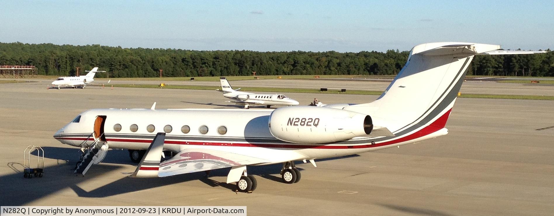 N282Q, 2005 Gulfstream Aerospace GV-SP (G550) C/N 5090, Sitting at KRDU, General Aviation terminal.