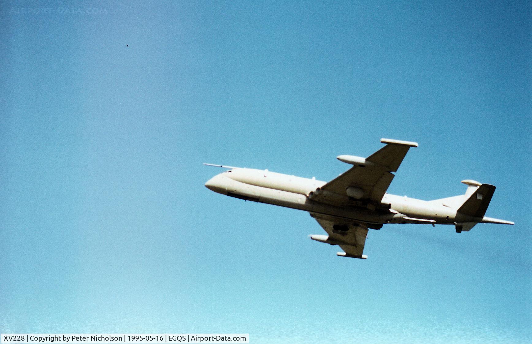 XV228, Hawker Siddeley Nimrod MR.2 C/N 8003, Nimrod MR.2 of the Kinloss Maritime Wing climbing out of RAF Lossiemoth in the Summer of 1995.
