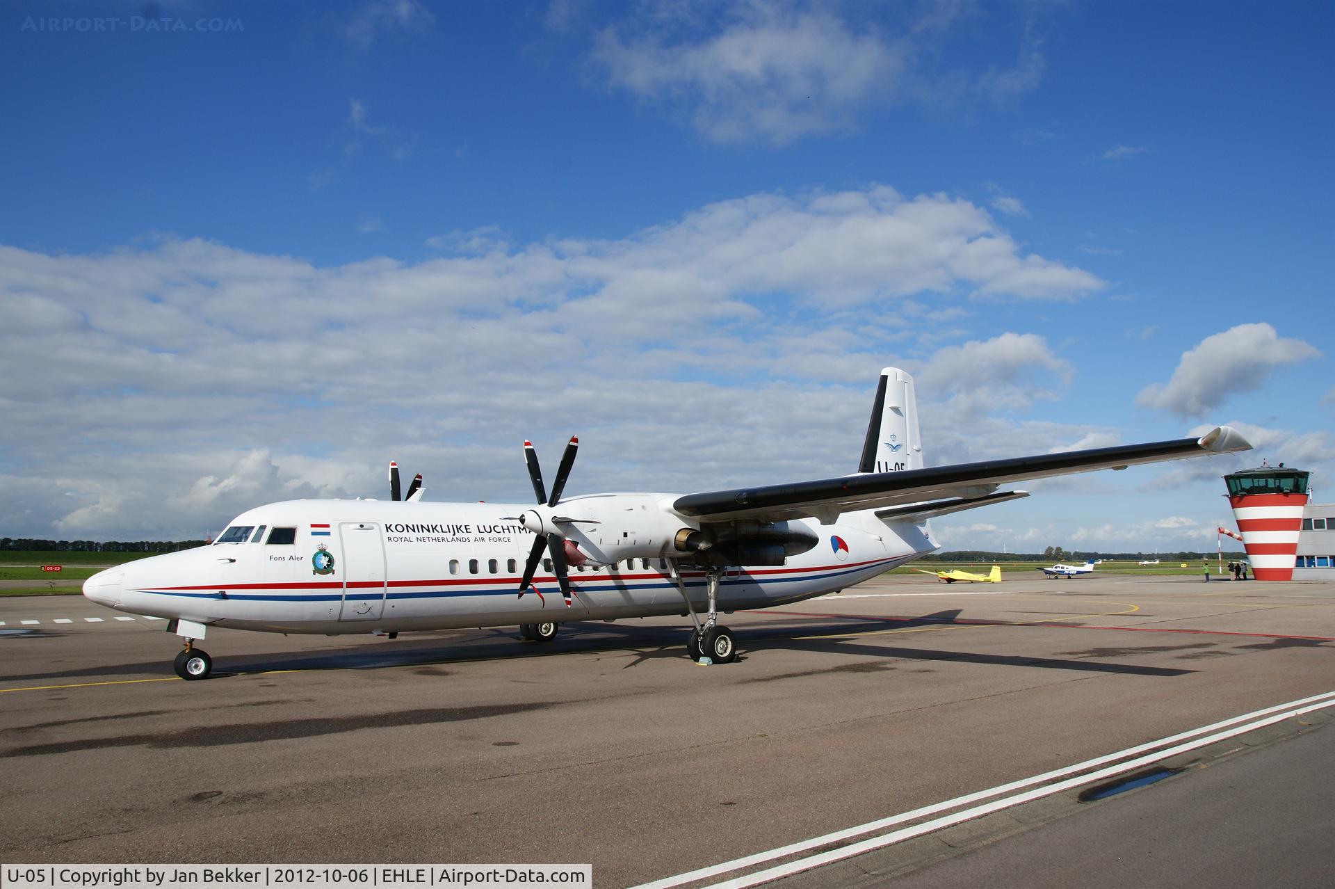 U-05, 1992 Fokker 50 C/N 20253, parked on the apron of Lelystad Airport