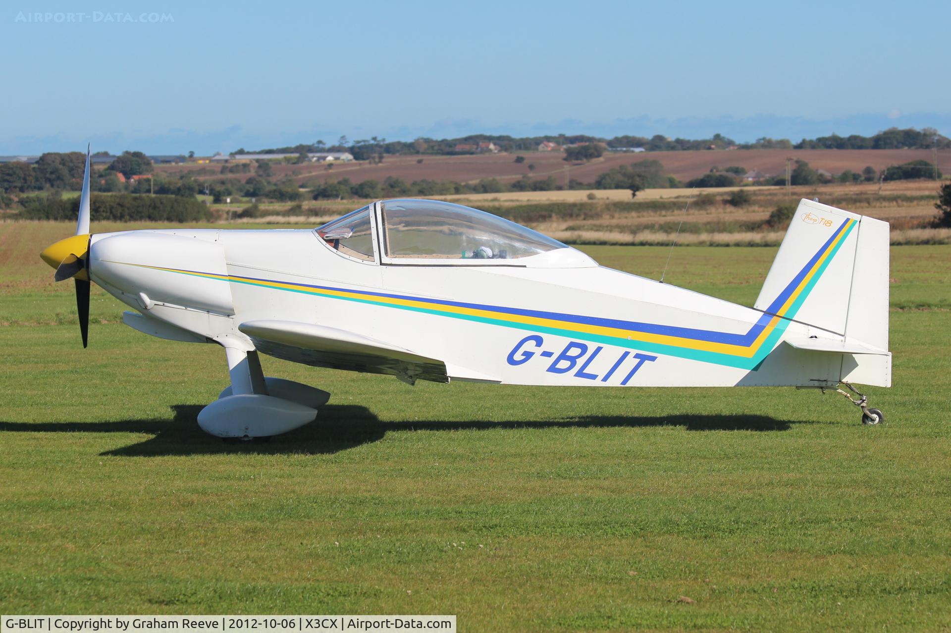 G-BLIT, 1986 Thorp T-18C Tiger C/N PFA 076-10550, Parked at Northrepps.