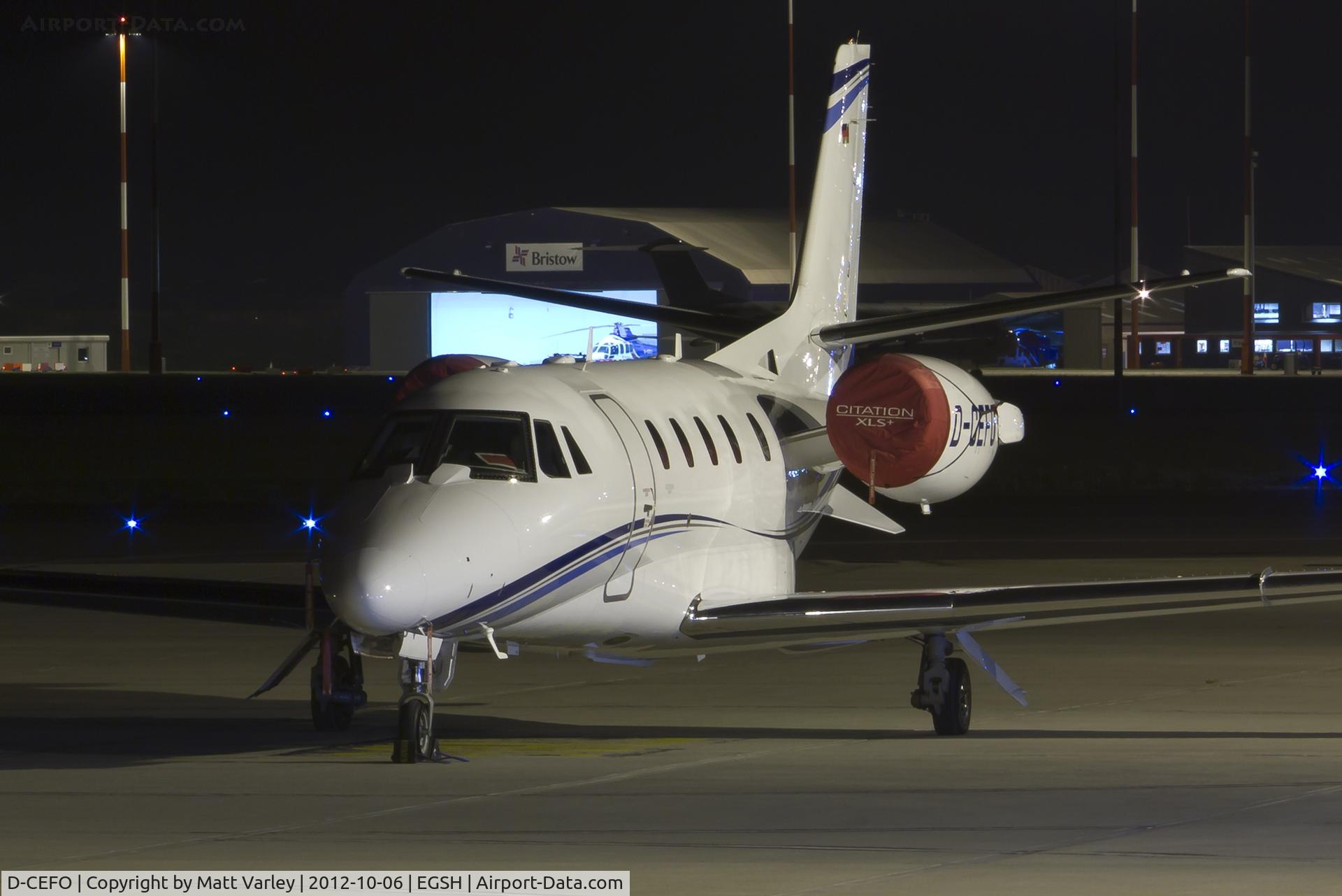 D-CEFO, 2011 Cessna 560XL Citation Excel XLS+ C/N 560-6082, Sat under the floodlights at SaxonAir.