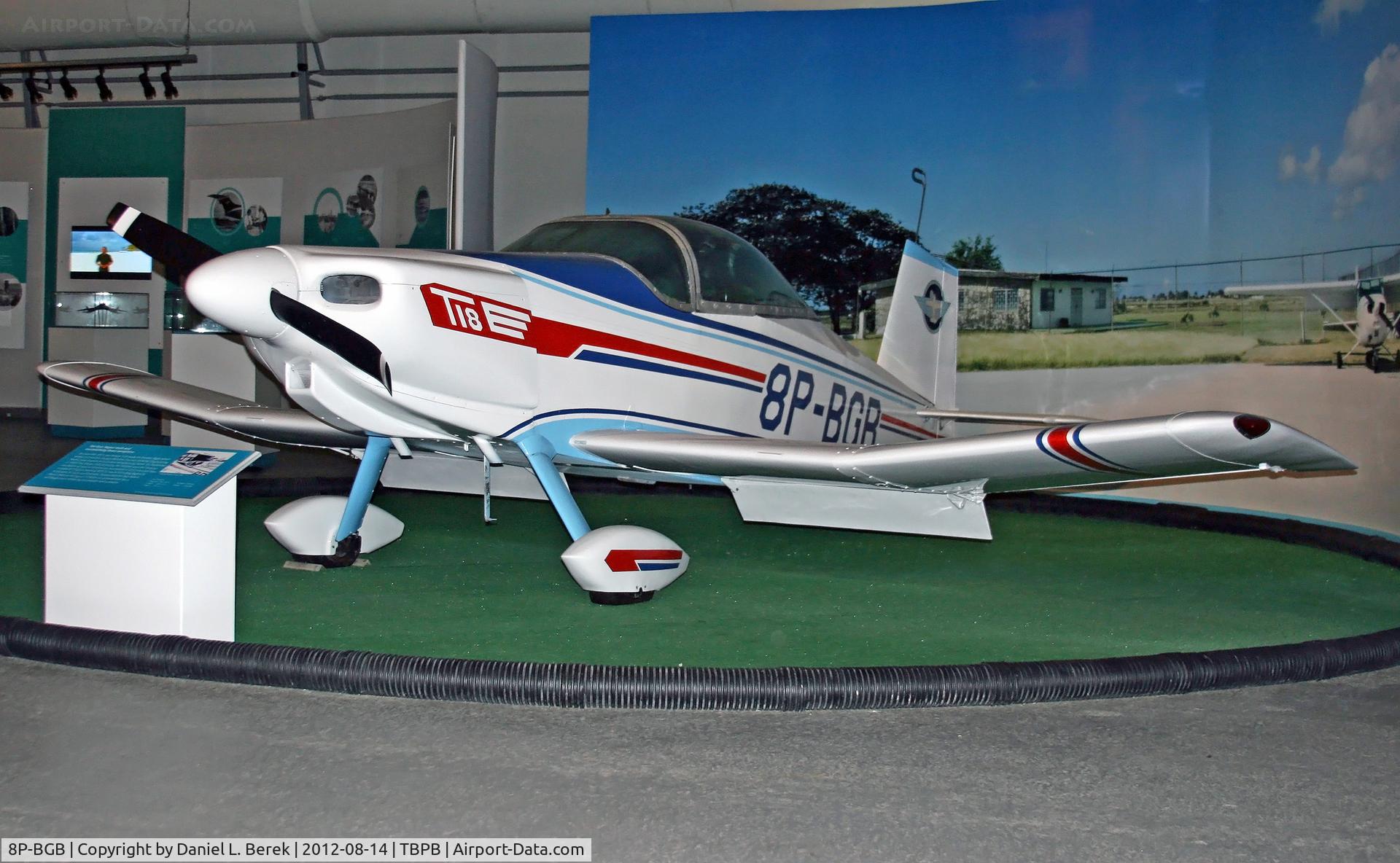 8P-BGB, 1973 Thorp T-18 Tiger C/N Not found 8P-BGB, This Thorpe was the first aircraft built and successfully flown in Barbados.  It made its maiden flight in 1973; pilot and builder Gordon Butcher made his last flight in this airplane in 1993.