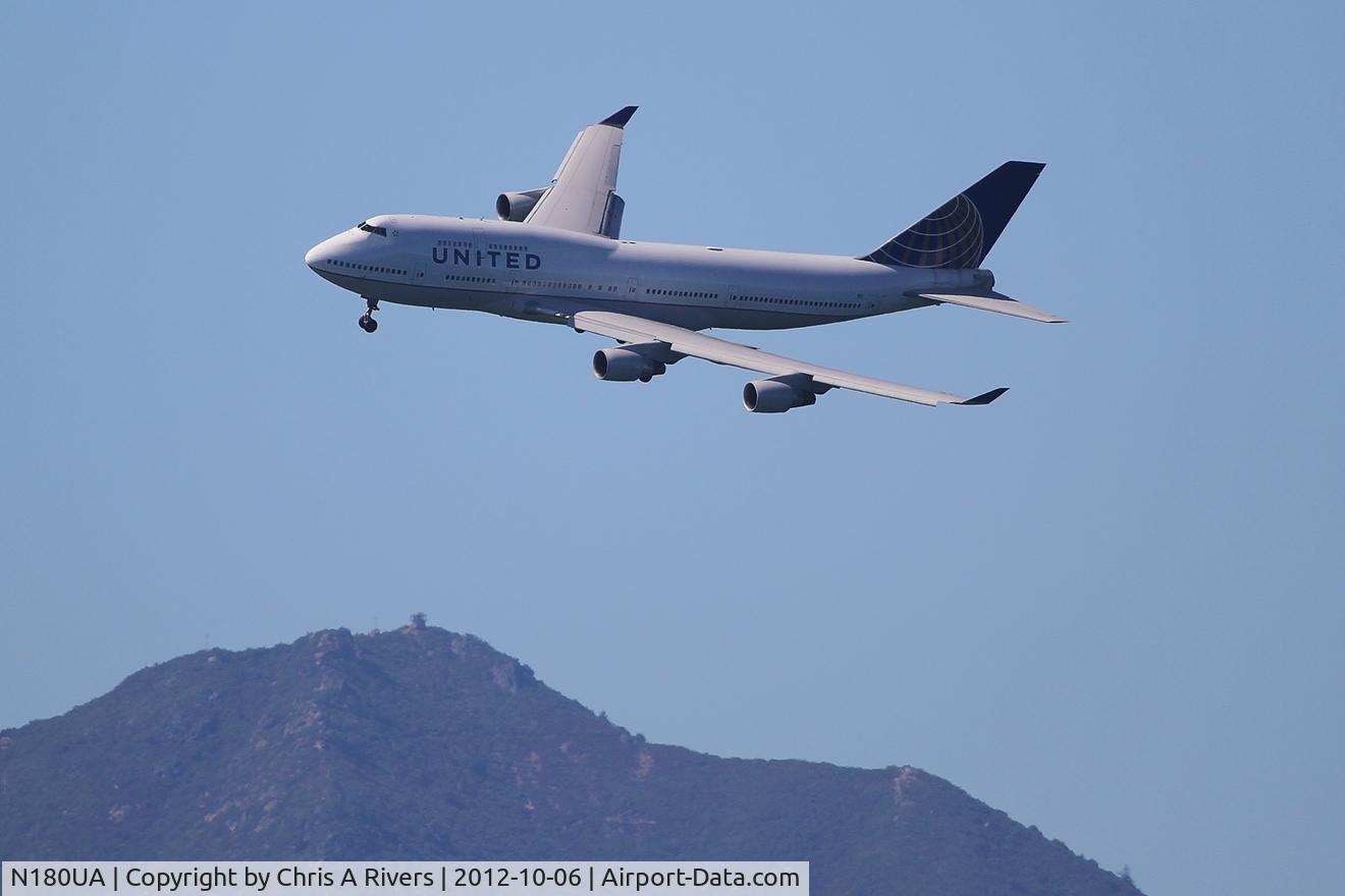 N180UA, 1991 Boeing 747-422 C/N 25224, United 747 Executing Tight Turn Inside SF Bay During 2012 Fleet Week Airshow -- Mt. Tamalpais In Background