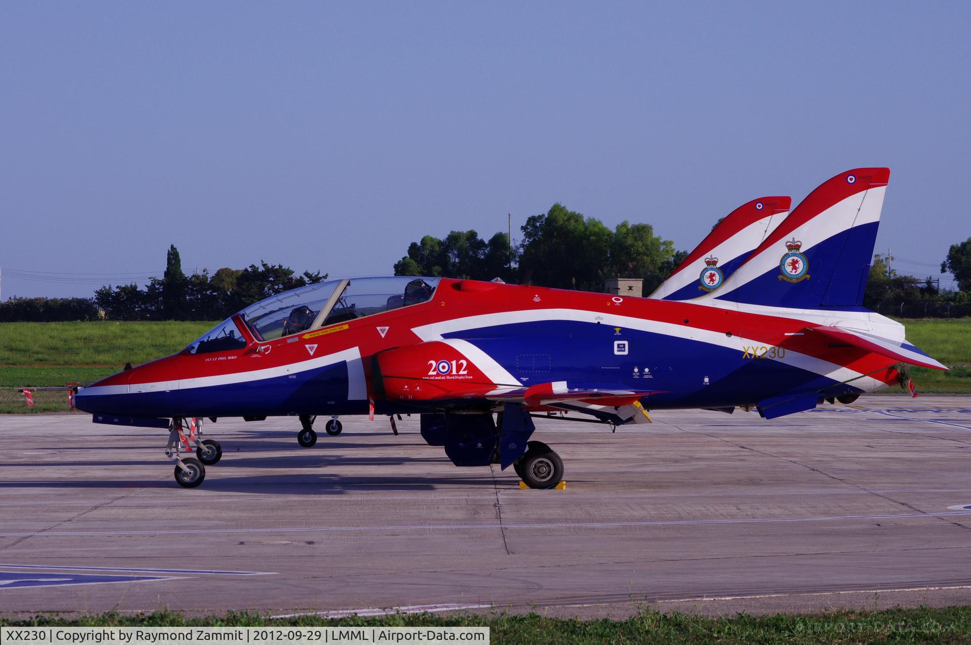 XX230, 1978 Hawker Siddeley Hawk T.1A C/N 066/312066, Hawks XX230 & XX278 in special livery from the RAF participated in the Malta International Airshow 2012.