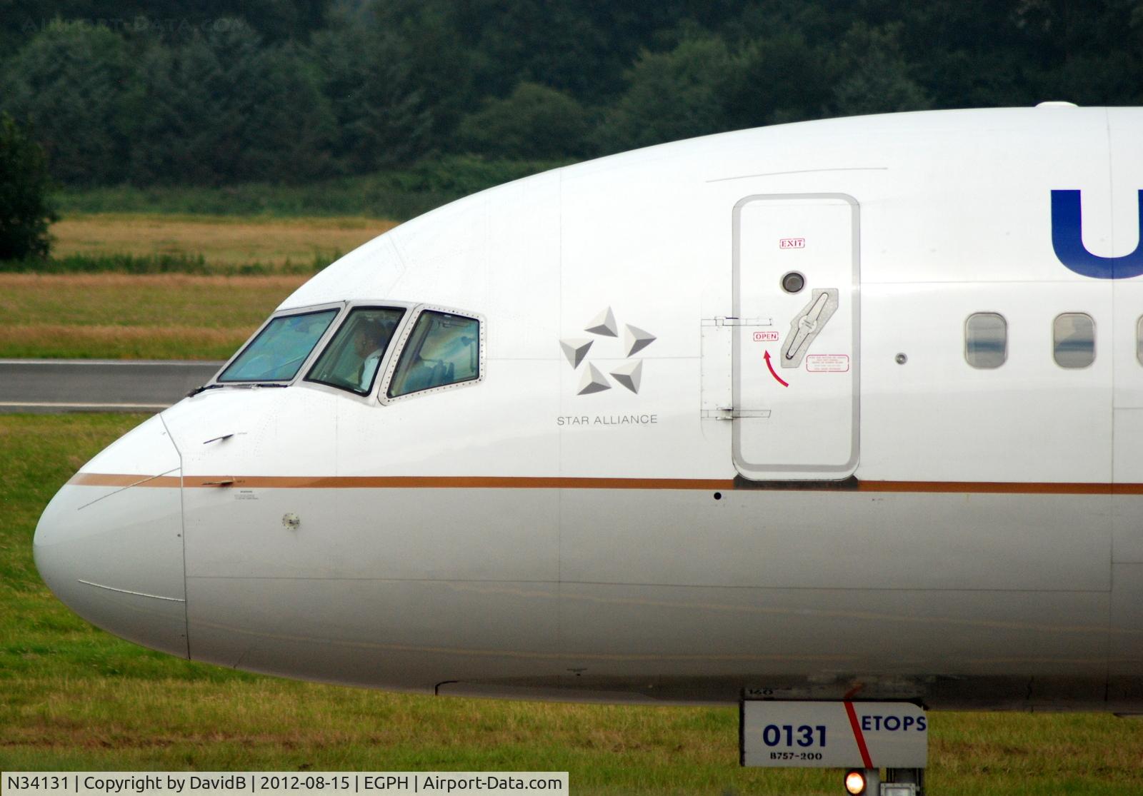 N34131, 1998 Boeing 757-224 C/N 28971, The daily United flight to Newark taxiing for a 06 departure from Edinburgh