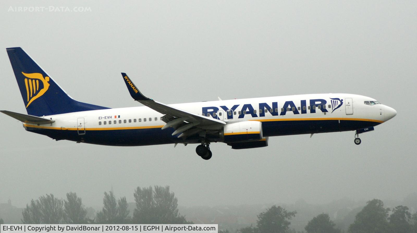 EI-EVH, 2012 Boeing 737-8AS C/N 40290, Landing on Runway 06 on a misty Summer day in Edinburgh