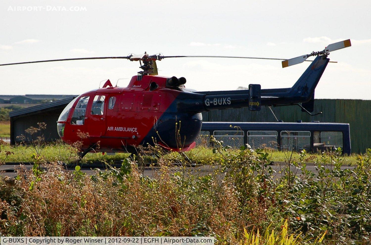 G-BUXS, 1993 MBB Bo.105DBS-4 C/N S.41/913, Spare air ambulance helicopter operated by Bond Air Services. Back-up for G-WASN being serviced.