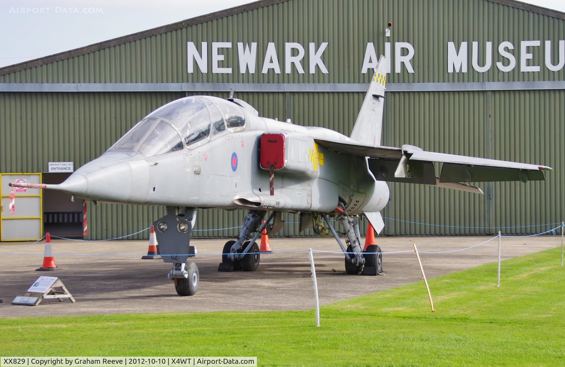 XX829, 1974 Sepecat Jaguar T.2A C/N B.17, Preserved at the Newark Air Museum.