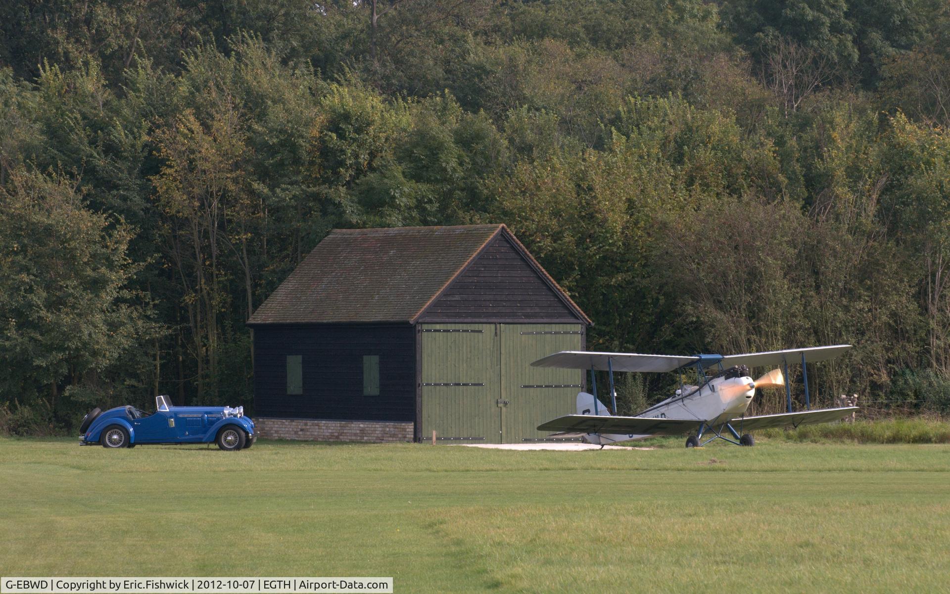 G-EBWD, 1928 De Havilland DH.60X Moth C/N 552, Richard Shuttleworth's 1937 Railton and his DH60X Moth (about to fly) in front of the Original Hanger at the Shuttleworth Collection.