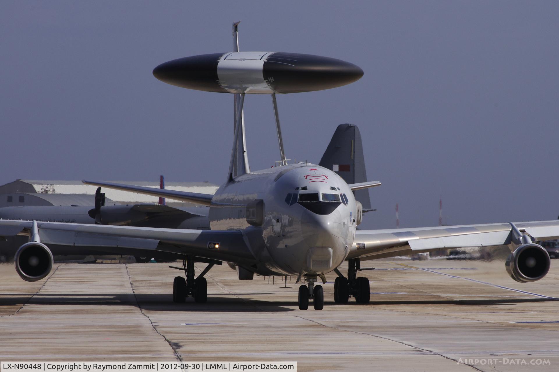 LX-N90448, 1982 Boeing E-3A Sentry C/N 22843, E-3A Sentry LX-N90448 of Nato taxying for departure after participating in the Malta Airshow 2012.