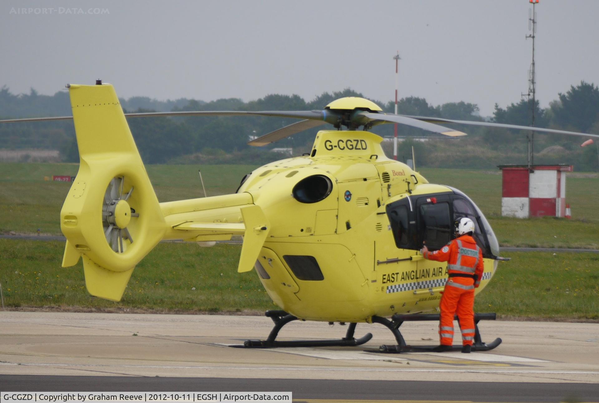 G-CGZD, 2006 Eurocopter EC-135P-2 C/N 0460, Just landed.