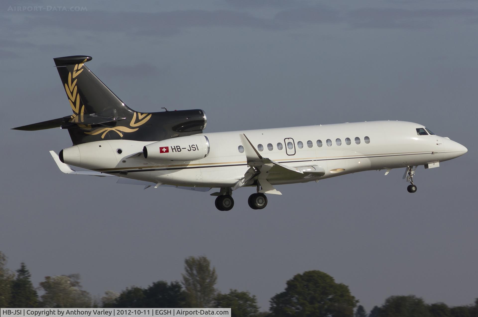 HB-JSI, 2008 Dassault Falcon 7X C/N 037, Arriving at EGSH.