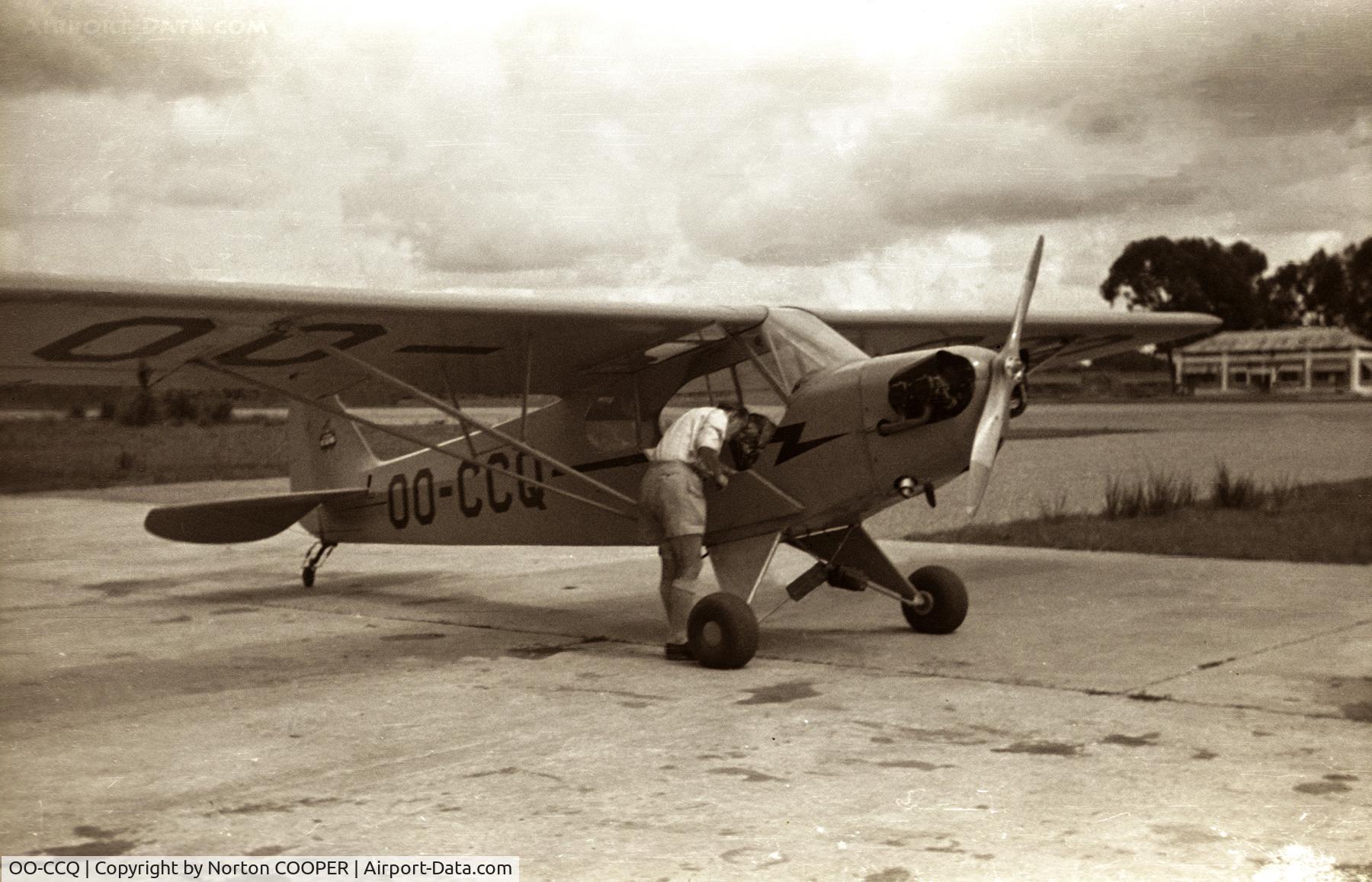 OO-CCQ, 1948 Piper J3C-65 Cub Cub C/N 18658-650, Photo taken in Belgian Congo in the late forties. Possible photographer name could be Mr Michaux from Belgium. Negatives bought on Brussels flee market September 2012