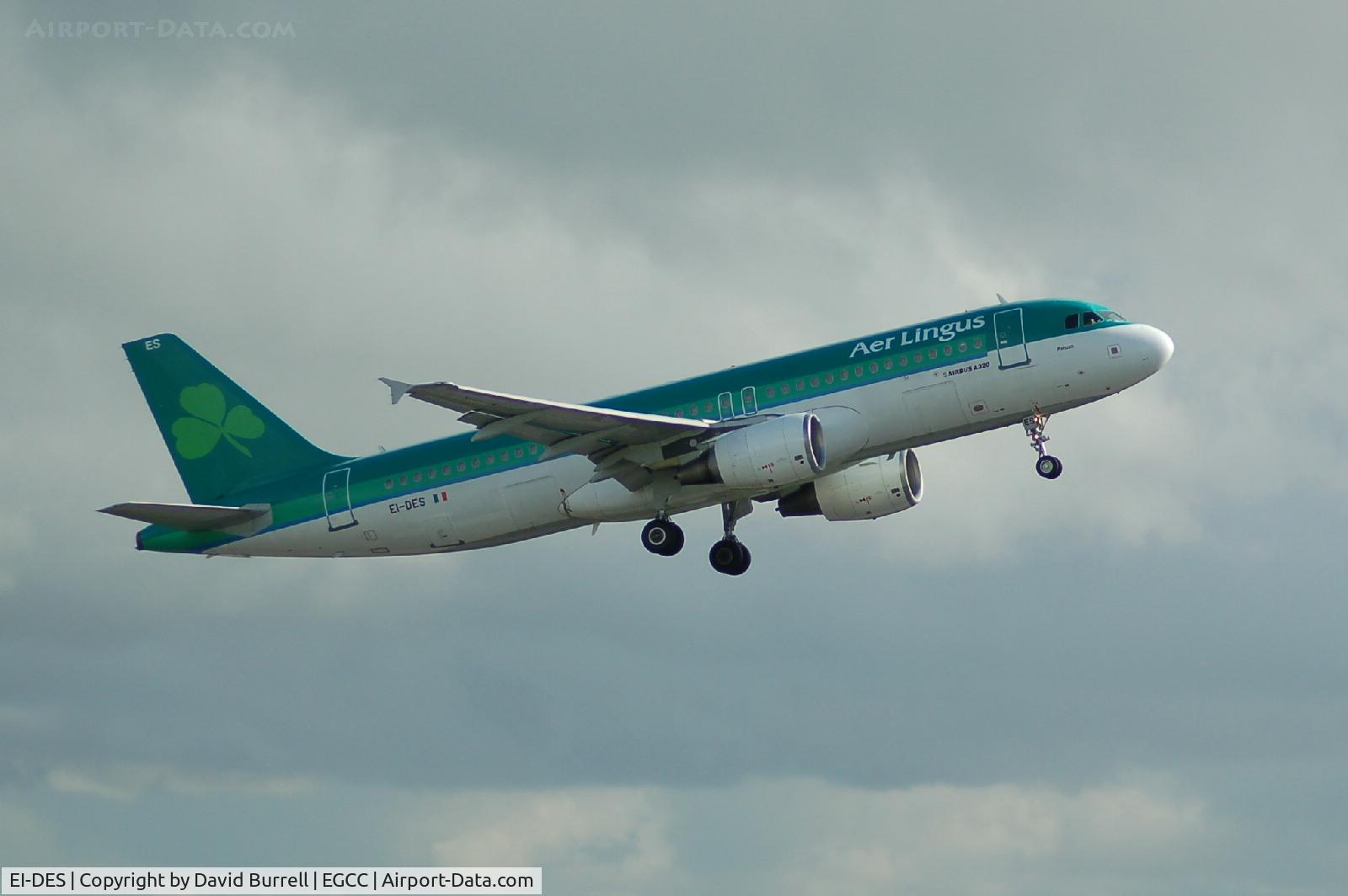 EI-DES, 2005 Airbus A320-214 C/N 2635, Aer Lingus Airbus A320 EI-DES taking off from Manchester Airport.