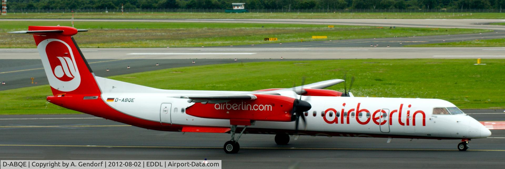 D-ABQE, 2009 De Havilland Canada DHC-8-402Q Dash 8 C/N 4239, Luftfahrtgesellschaft Walter (Air Berlin cs.), seen here on taxiway M at Düsseldorf Int´l (EDDL)