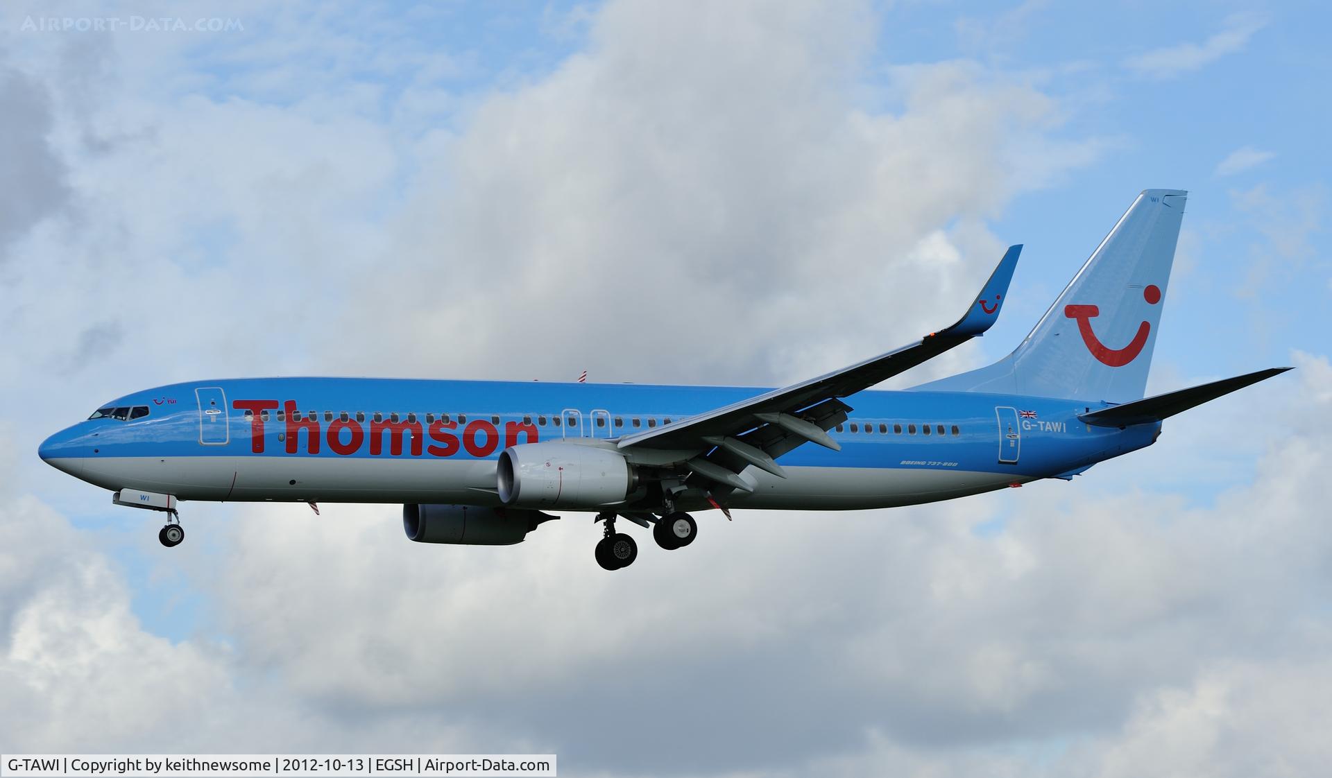 G-TAWI, 2012 Boeing 737-8K5 C/N 37267, Arriving from Ibiza.