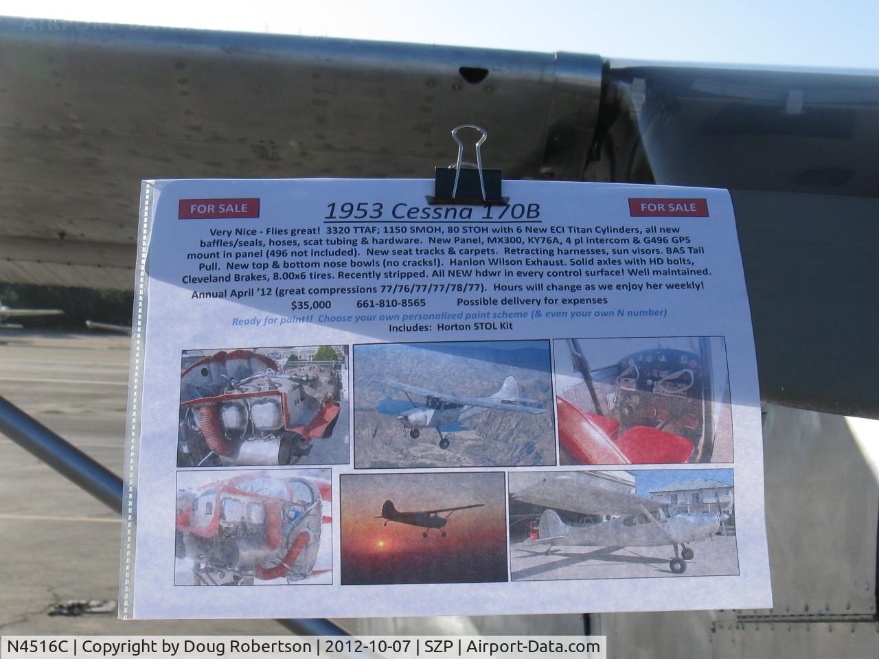 N4516C, 1952 Cessna 170B C/N 25460, 1952 Cessna 170B, Continental C-145 145 Hp, FOR SALE