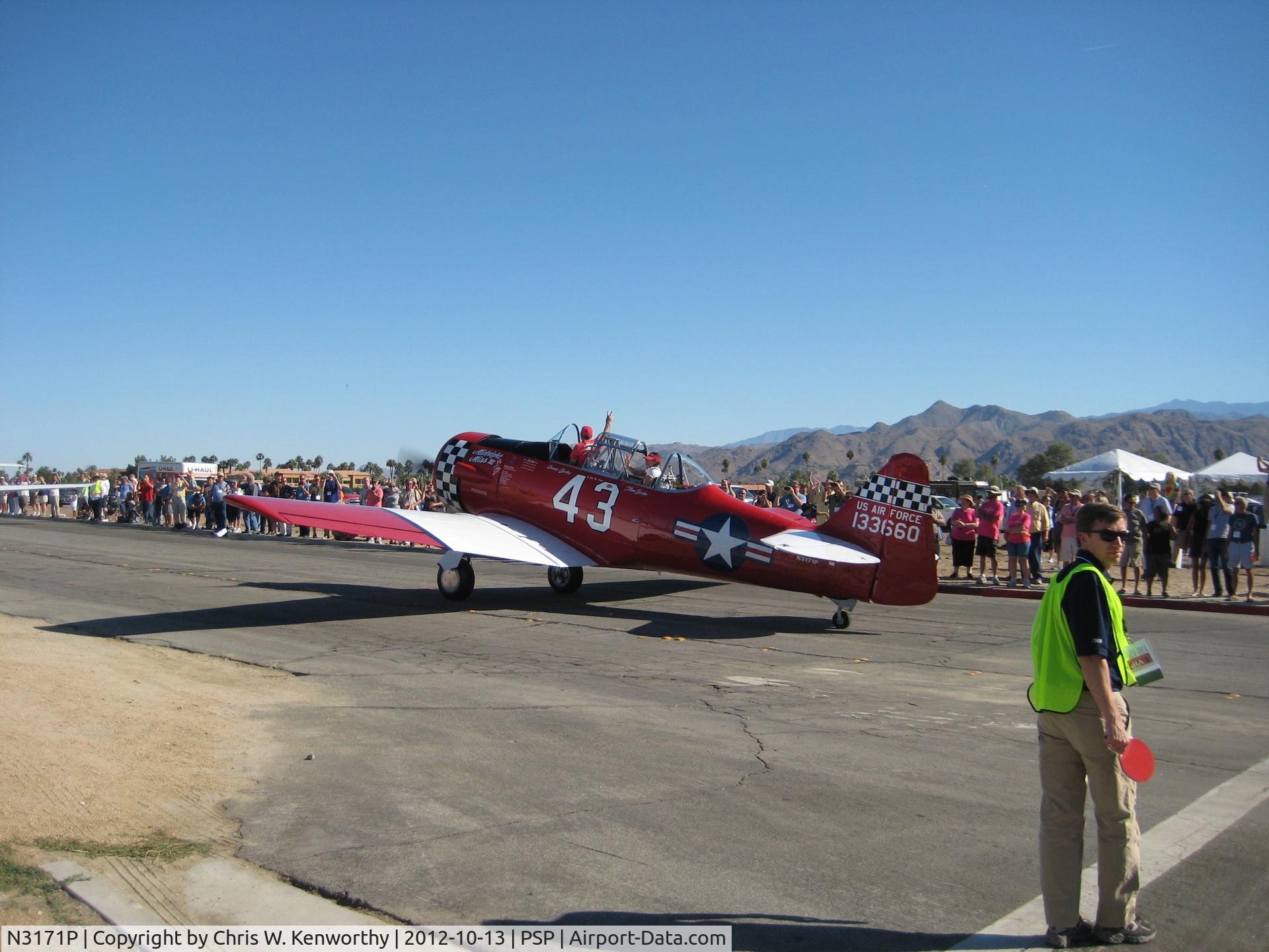 N3171P, 1941 North American AT-6 C/N 7320, At AOPA Aviation Summit, Palm Springs, CA.  8-13-12; parade of planes through city streets!