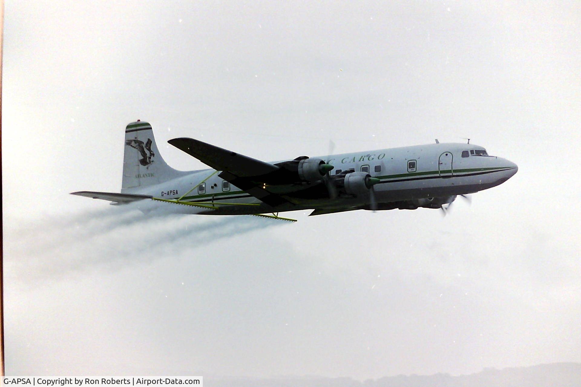 G-APSA, 1958 Douglas DC-6A C/N 45497, Demonstrating it's detergent spraying equipment at Woodford Airshow.