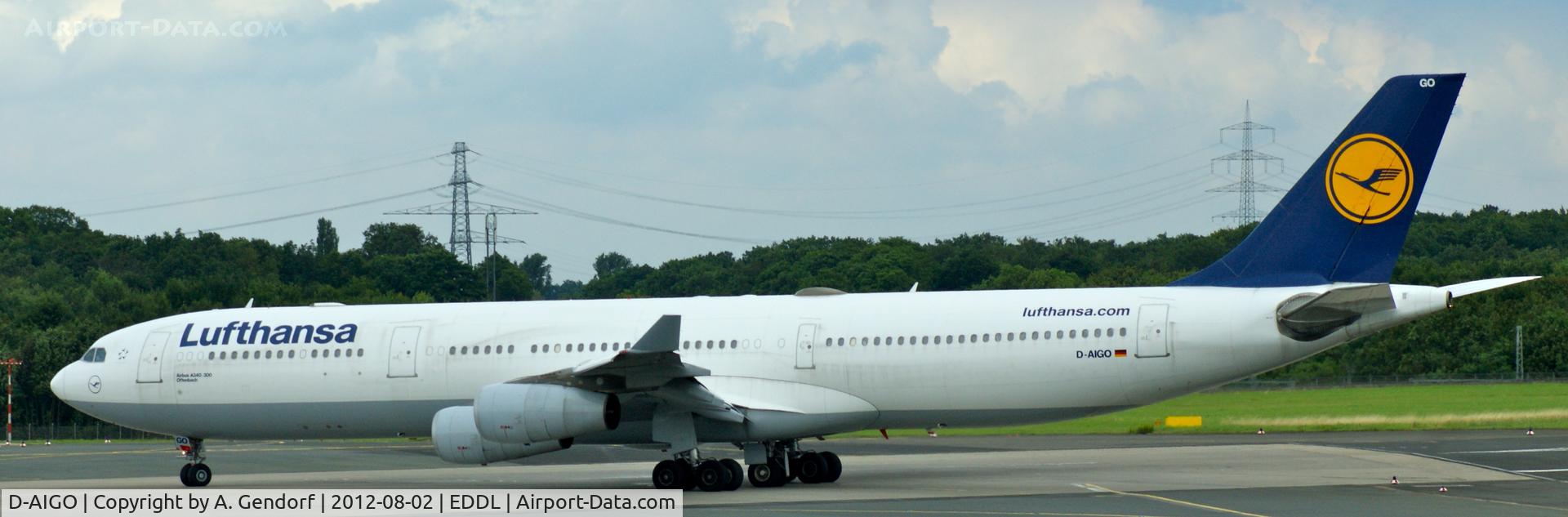 D-AIGO, 1998 Airbus A340-313X C/N 233, Lufthansa, is seen here on RWY23L at Düsseldorf Int´l (EDDL) shortly before take off