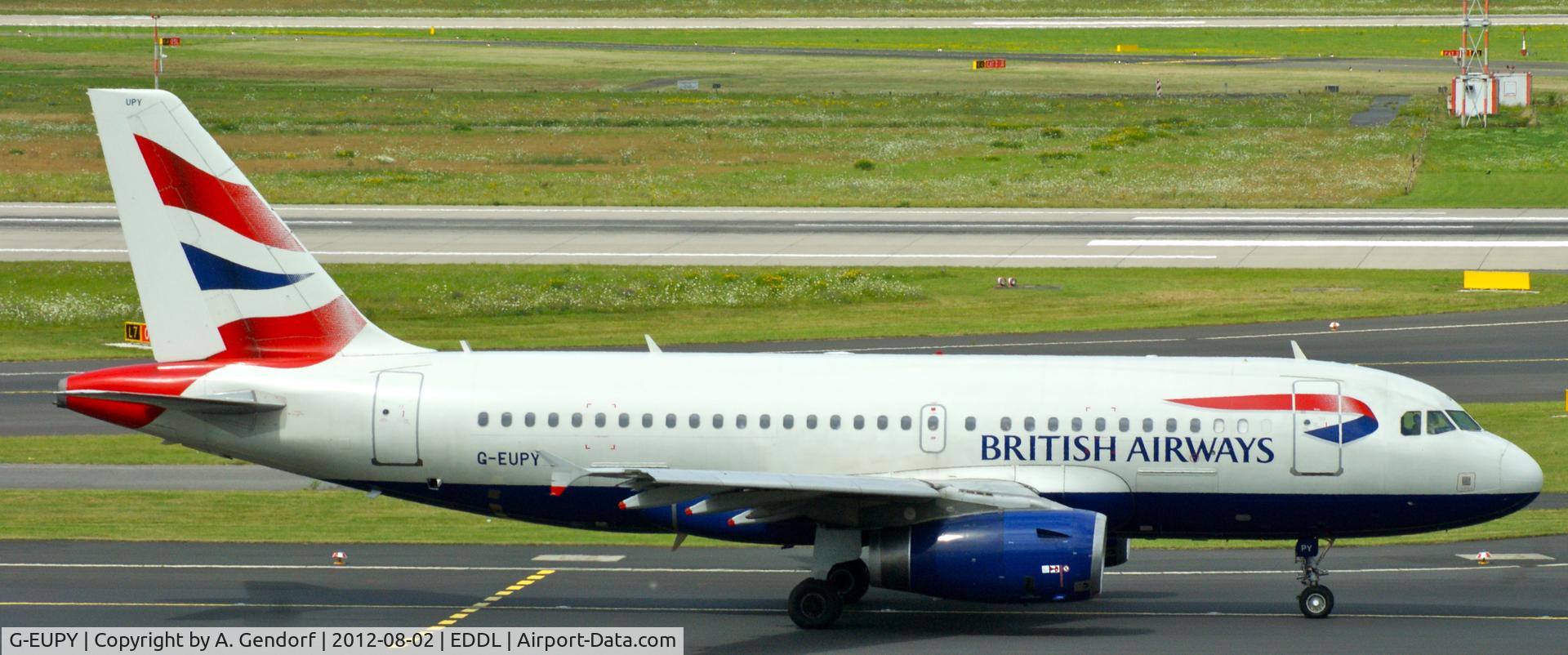 G-EUPY, 2001 Airbus A319-131 C/N 1466, British Airways, is taxiing to the Runway at Düsseldorf Int´l (EDDL)