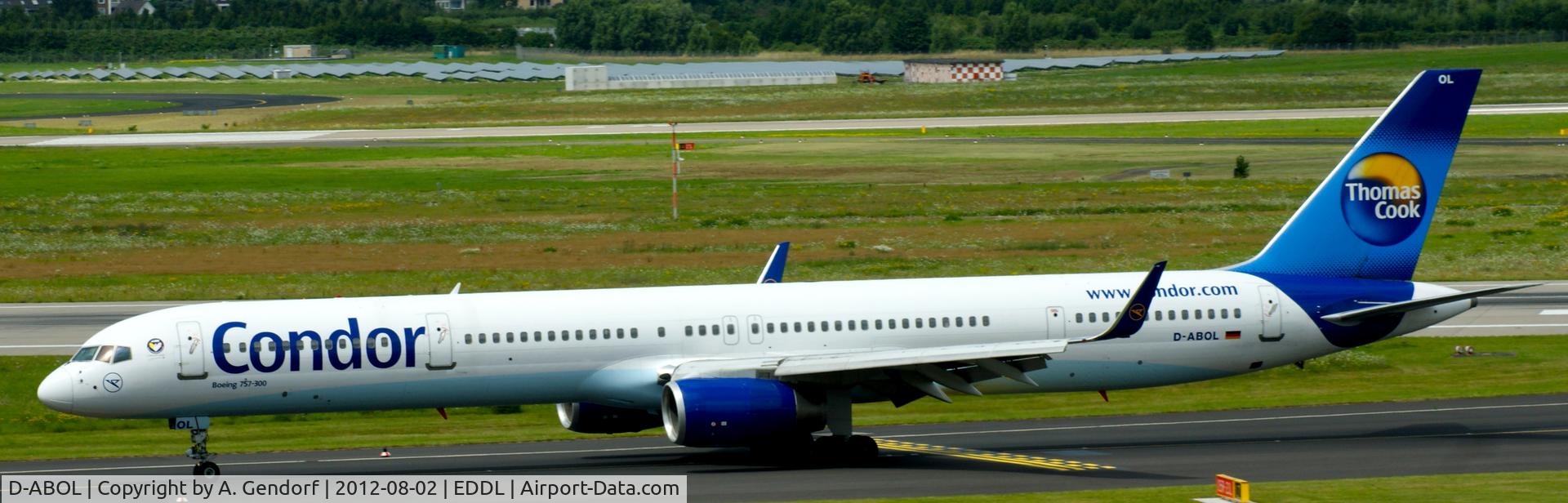 D-ABOL, 2000 Boeing 757-330 C/N 29021, Condor, is slowing down after landing at Düsseldorf Int´l (EDDL)