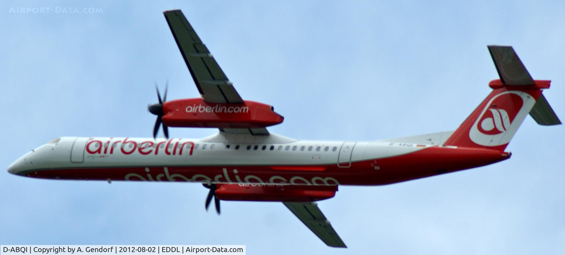 D-ABQI, 2009 De Havilland Canada DHC-8-402Q Dash 8 C/N 4264, Luftfahrtgesellschaft Walter (Air Berlin cs.), is climbing out of Düsseldorf Int´l (EDDL)