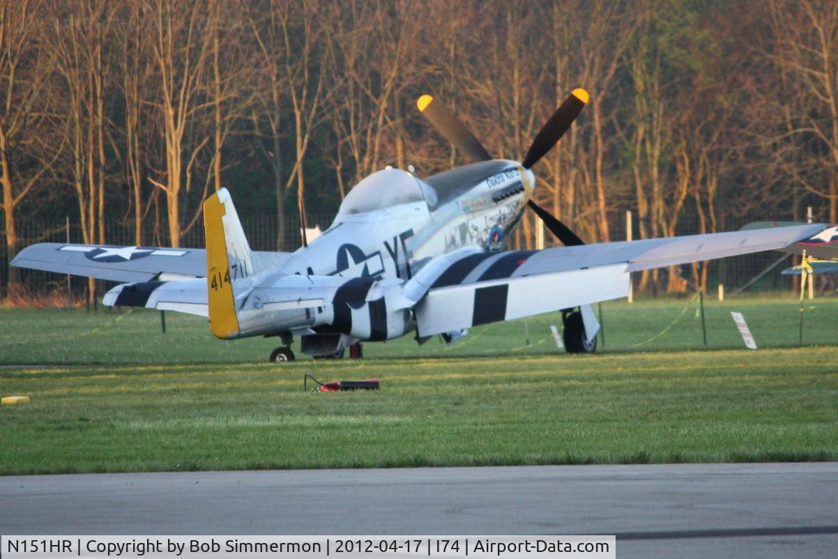 N151HR, 1945 North American P-51D Mustang C/N 12241064, Dawn in the grass at Urbana, Ohio.  B-25 Gathering and Doolittle Reunion.