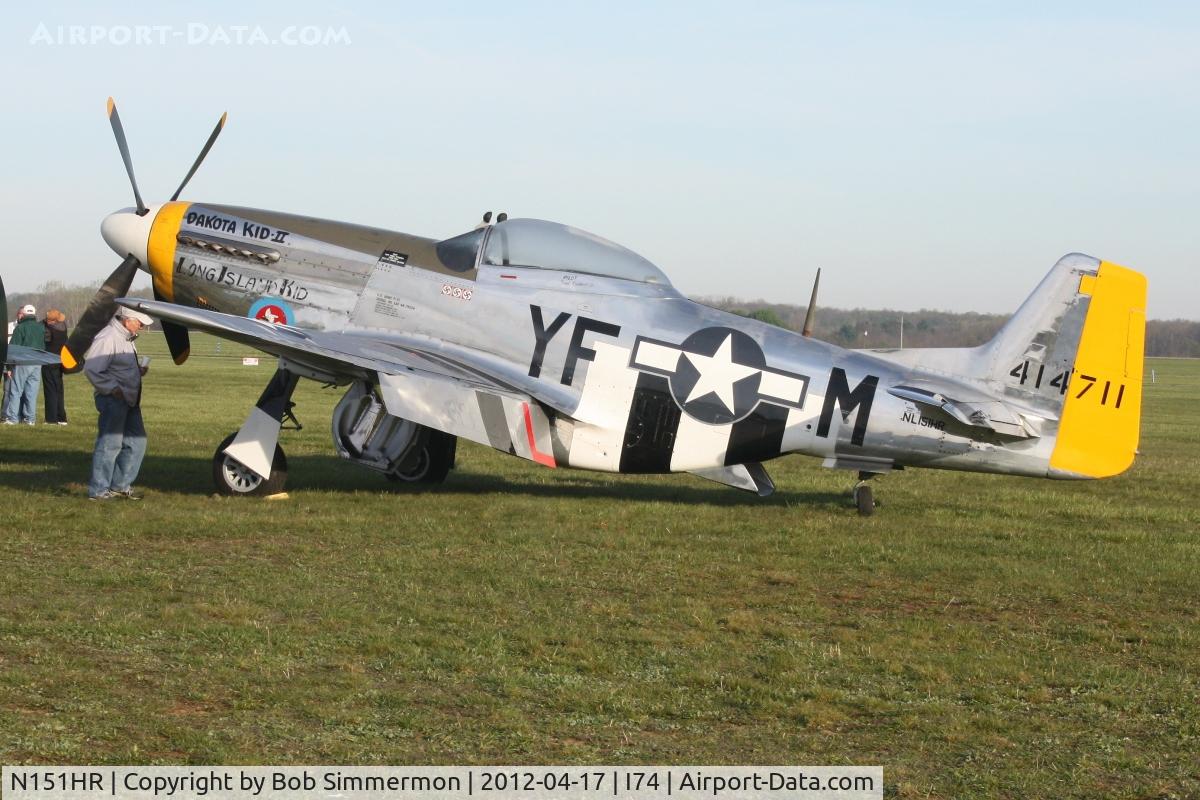 N151HR, 1945 North American P-51D Mustang C/N 12241064, Dawn in the grass at Urbana, Ohio.  B-25 Gathering and Doolittle Reunion.