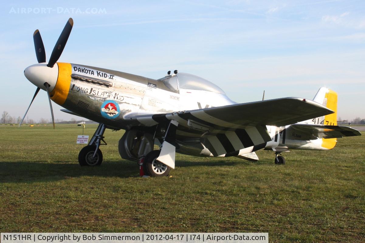 N151HR, 1945 North American P-51D Mustang C/N 12241064, Dawn in the grass at Urbana, Ohio.  B-25 Gathering and Doolittle Reunion.