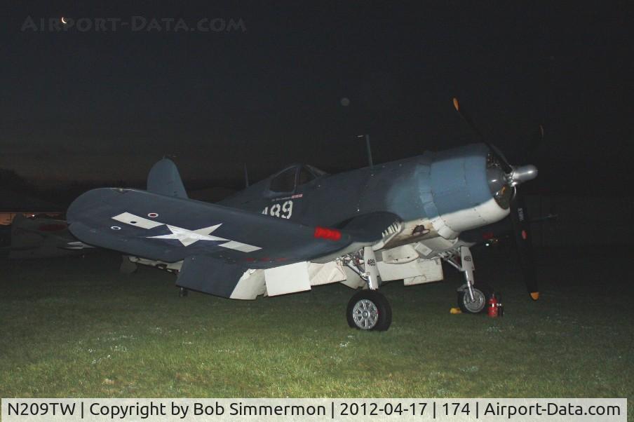 N209TW, Goodyear FG-1D Corsair C/N 3750, Dawn in the grass at Urbana, Ohio.  B-25 Gathering and Doolittle Reunion.
