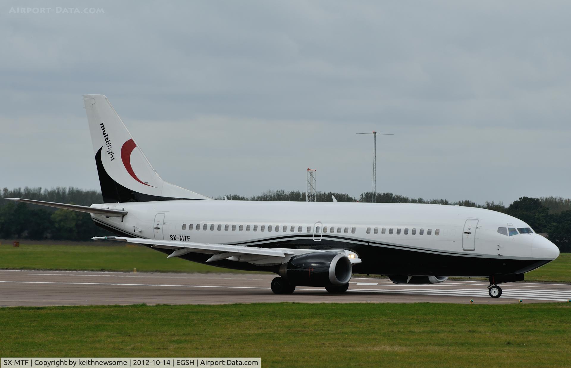 SX-MTF, 1987 Boeing 737-329 C/N 23774, Leaving following maintenance with KLM uk.