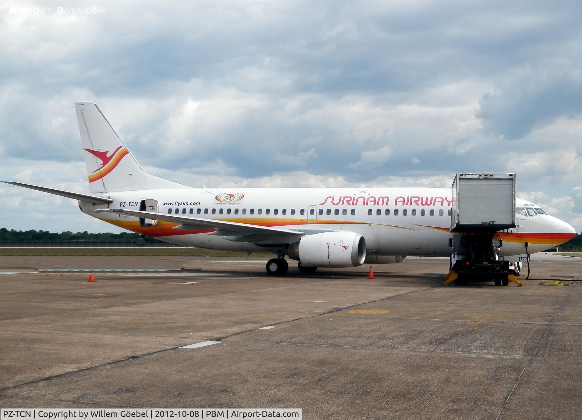 PZ-TCN, 1997 Boeing 737-36N C/N 28668, Parking on J.A. Pengel Airport for reloading.
