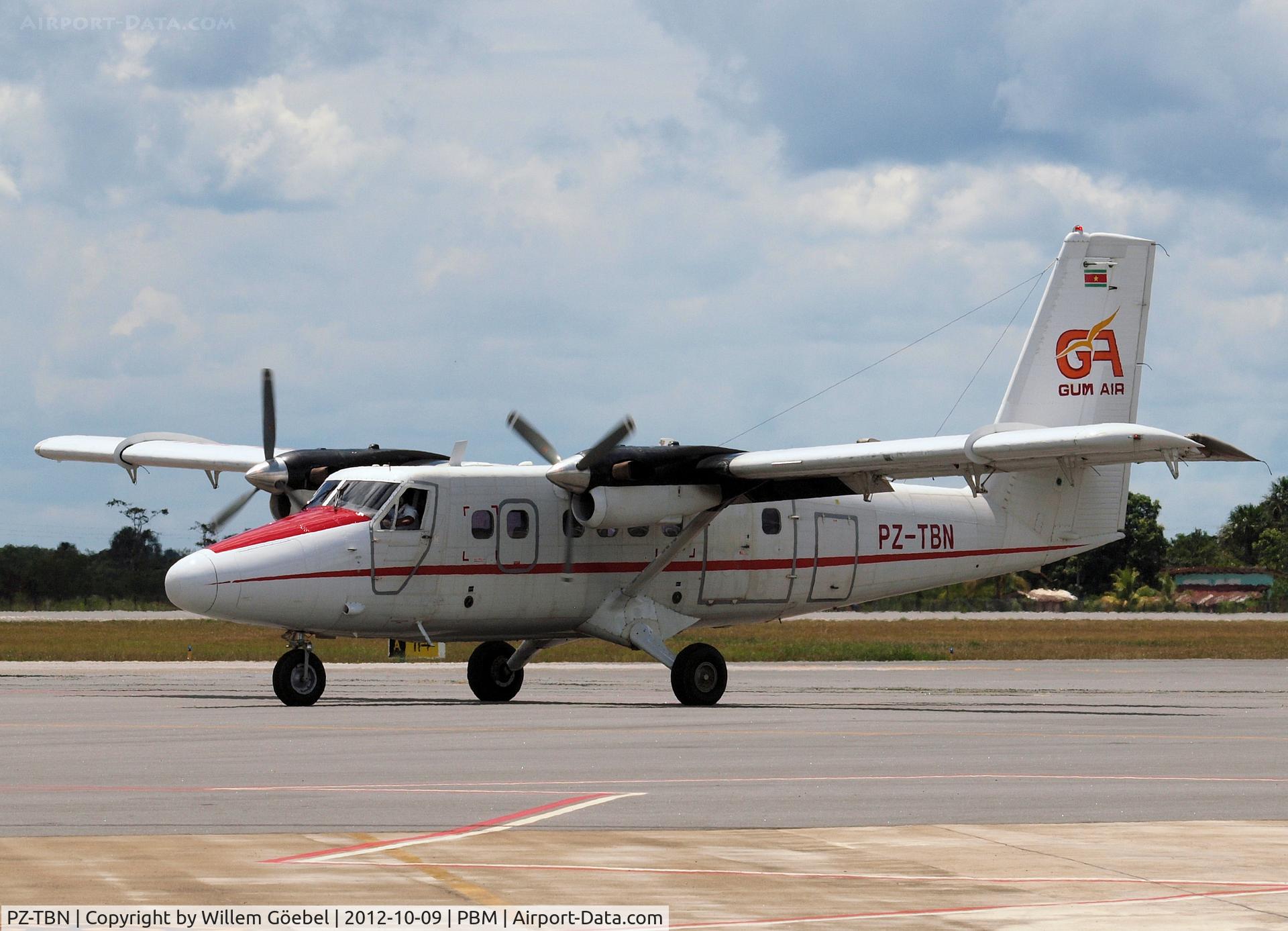 PZ-TBN, 1975 De Havilland Canada DHC-6-300 Twin Otter C/N 476, Ready for taxi to the runway on J.A.Pengel Airport
