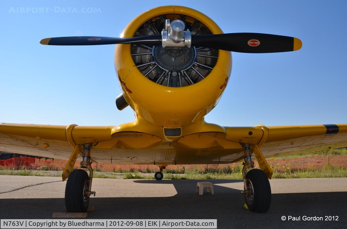 N763V, 1943 North American SNJ-4 Texan C/N 88-13763, Major Distraction at the Spirit of Flight Center Erie, Colorado.