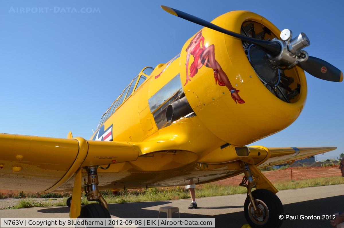 N763V, 1943 North American SNJ-4 Texan C/N 88-13763, Major Distraction at the Spirit of Flight Center Erie, Colorado.