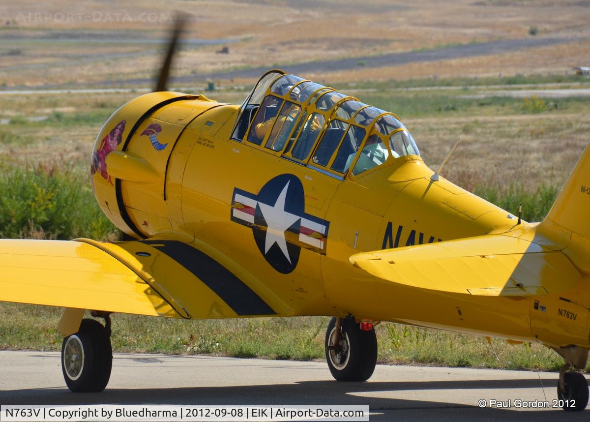 N763V, 1943 North American SNJ-4 Texan C/N 88-13763, Major Distraction at the Spirit of Flight Center Erie, Colorado.