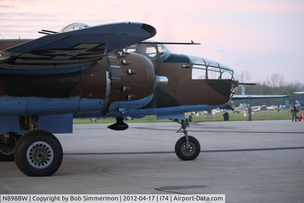 N898BW, 1945 North American TB-25N Mitchell C/N 108-47749 (45-8898), Dawn startup in Urbana for the Dayton B-25 Gathering and Doolittle Reunion.