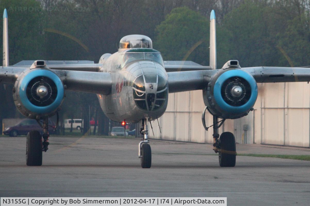 N3155G, North American TB-25N Mitchell C/N 108-34107, Dawn startup in Urbana for the Dayton B-25 Gathering and Doolittle Reunion.