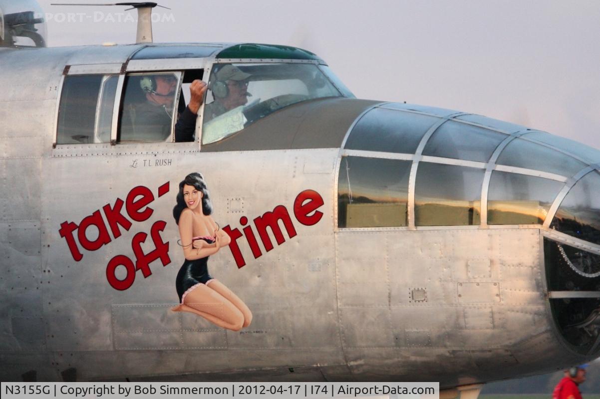 N3155G, North American TB-25N Mitchell C/N 108-34107, Departing for the Dayton B-25 Gathering and Doolittle Reunion.