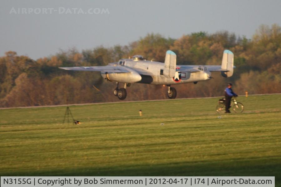 N3155G, North American TB-25N Mitchell C/N 108-34107, Departing Urbana for the Dayton B-25 Gathering and Doolittle Reunion.