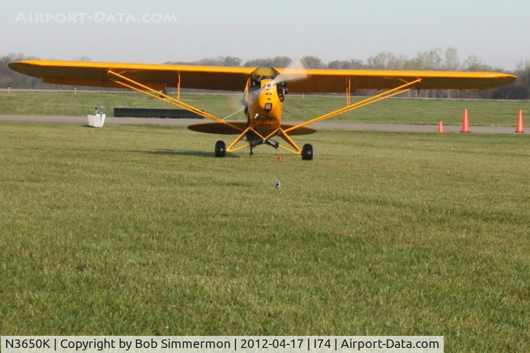 N3650K, 1946 Piper J3C-65 Cub C/N 22344, Arriving at Urbana, Ohio.