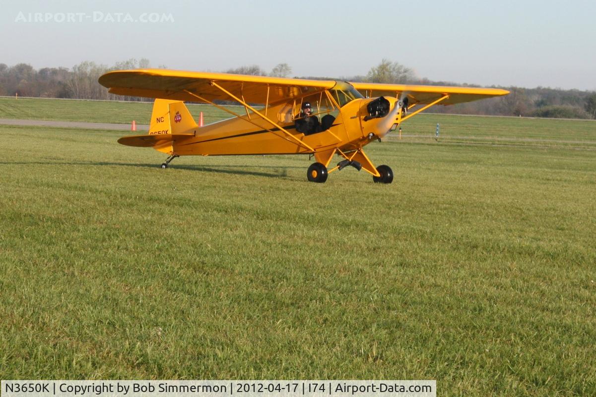 N3650K, 1946 Piper J3C-65 Cub C/N 22344, Arriving at Urbana, Ohio.