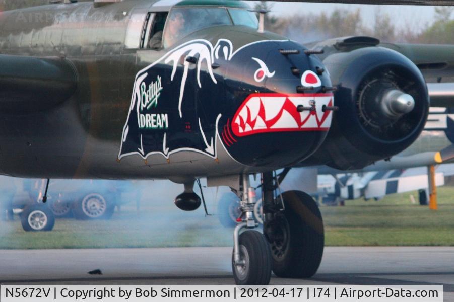 N5672V, 1945 North American B-25J Mitchell Mitchell C/N 108-47686, Dawn start up during the B-25 Gathering and Doolittle Reunion.