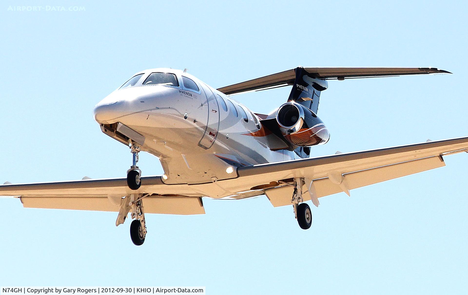 N74GH, 2011 Embraer EMB-500 Phenom 100 C/N 50000252, 2011 Embraer Phenom 100.  Landing Rwy 31 KHIO.  8-30-12